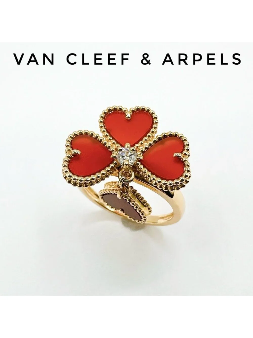 Van Cleef & Arpels Sweet Alhambra Fyage Carnelian Diamond Yellow Gold Ring